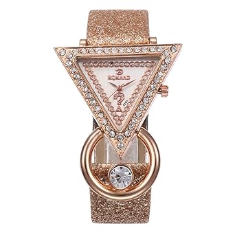 Quartz Armbanduhr, Luotuo Damen Mode Design Goldenes Dreieck Analog Quarz Uhr Luxus Diamant mit Leder Uhrenarmbänder Creative