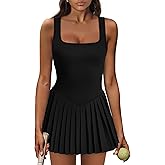 Athletic Dress for Women Built in Shorts U Neck Womens Tennis Dress Pleated with Pockets Sleeveless Golf Clothes