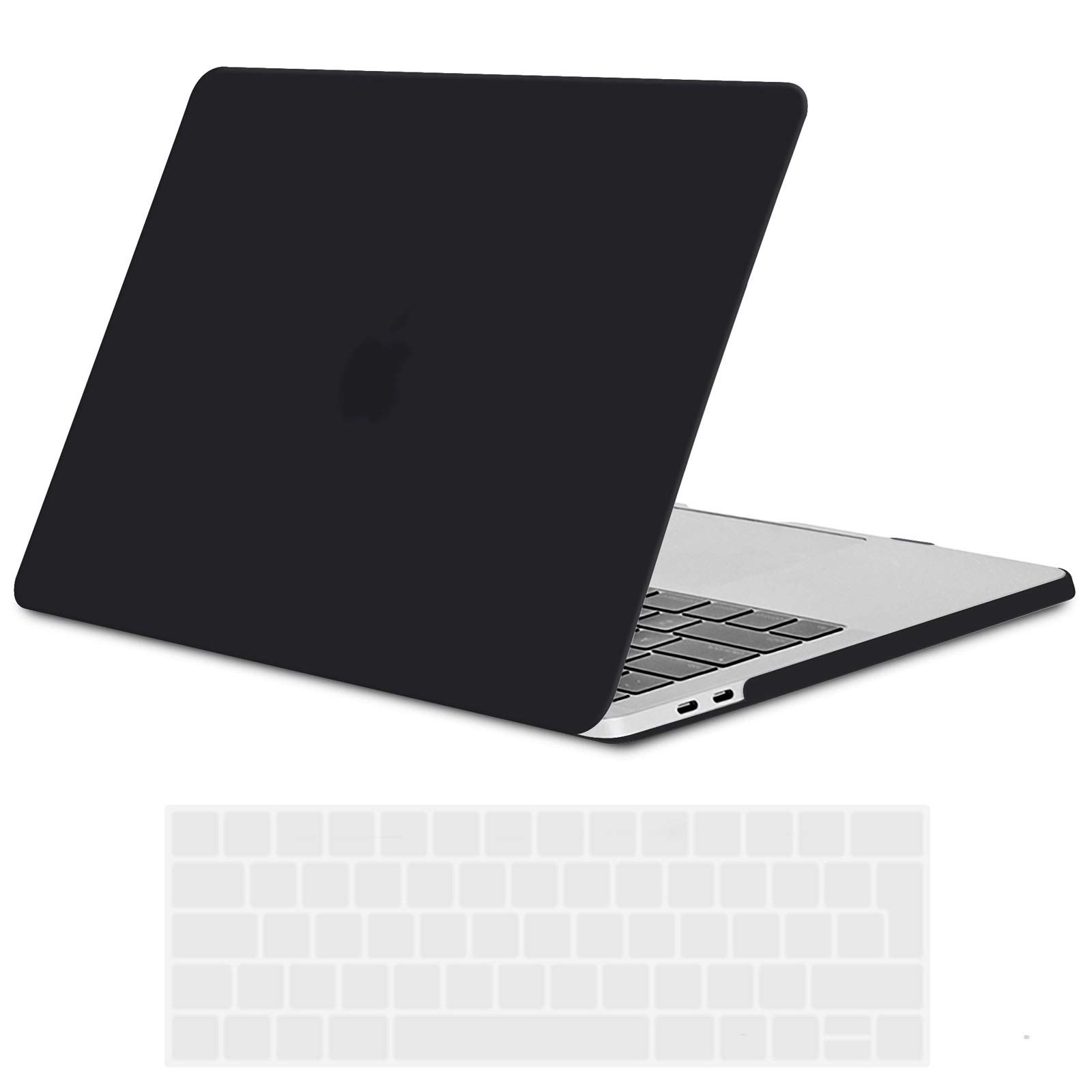 TECOOL Case compatible with MacBook Pro 15 inch 2019 2018 2017 2016 (A1990 A1707) with Touch Bar, Plastic Snap On Hard Shell Cover & UK EU Keyboard Protector, Black (Matte)