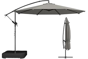 Outsunny 9.6 ft Offset Patio Umbrella with 80 kg Fillable Sandbag, Cross Base, Garden Hanging Parasol with 360° Rotation, Cra