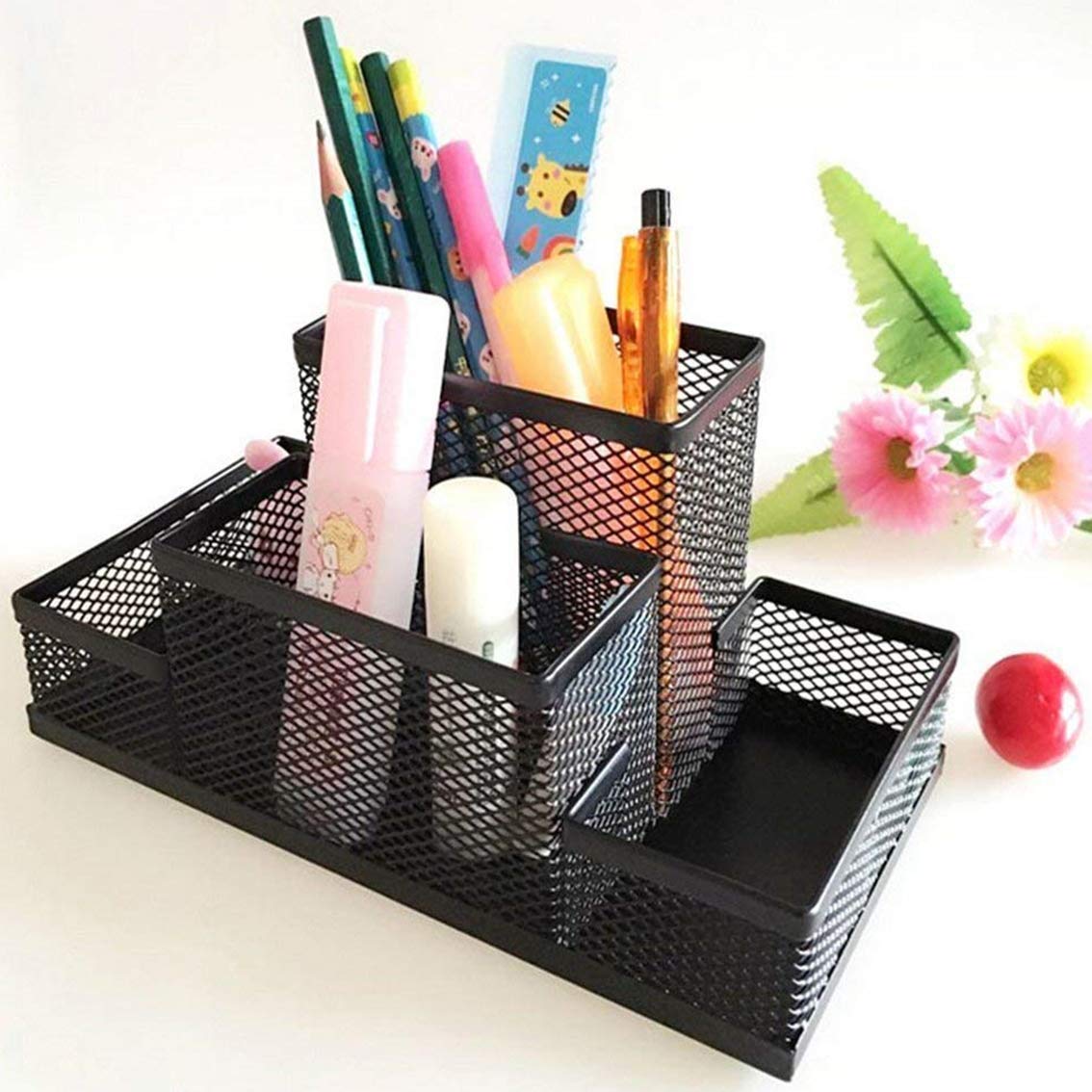 bhawani storeMetal Mesh Desktop Organizer 4 Compartment Desk Organiser