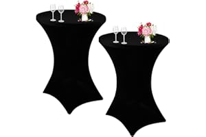 JALANCY 2 Pack Cocktail Spandex Tablecloth 32"x43" Cocktail Table Cover Fitted for High Top Round Table for Bar Wedding Birthday Party Banquet (Black)