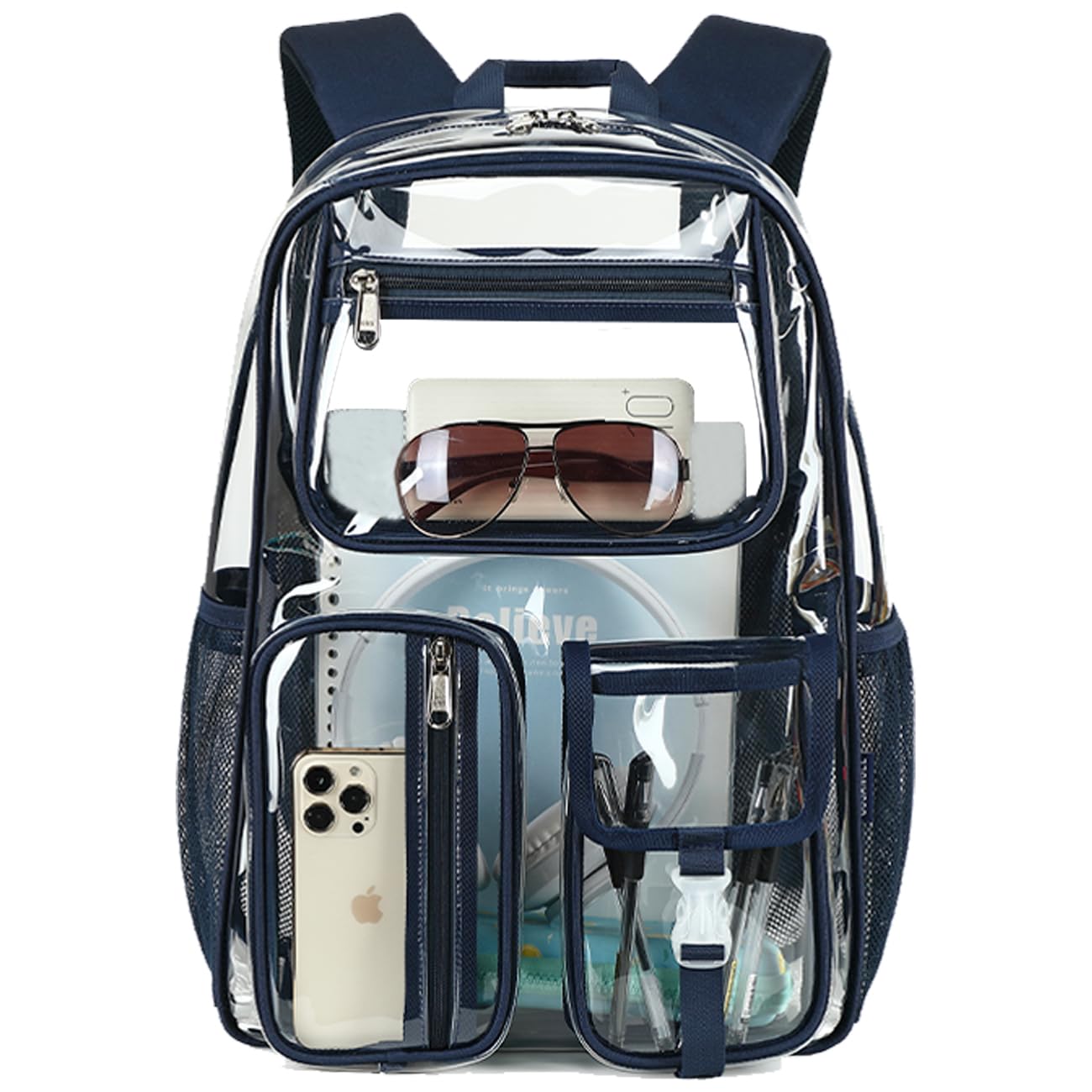 Photo 1 of Cusangel Clear Blue Backpack for School, Heavy Duty Backpack for Men,transparent BookBag,16inch TPU Large Capacity See Through plastic bag for Sport Events,Travel,Work