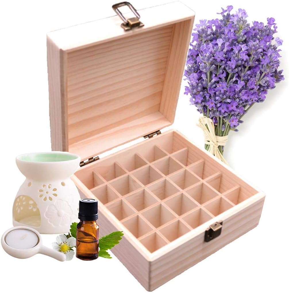 RoseFlower Wooden Essential Oil Storage Box Home Fragrance Carrier Case, Holds 25 Bottles for 5, 10, 15ml