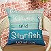 Fjfz Summer Decoration Mermaid Kisses and Starfish Wishes Beachy Blue Decor Coastal Quote Cotton Linen Home Decorative Throw Pillow Case Cushion Cover for Sea Beach Lover Sofa Couch, 18