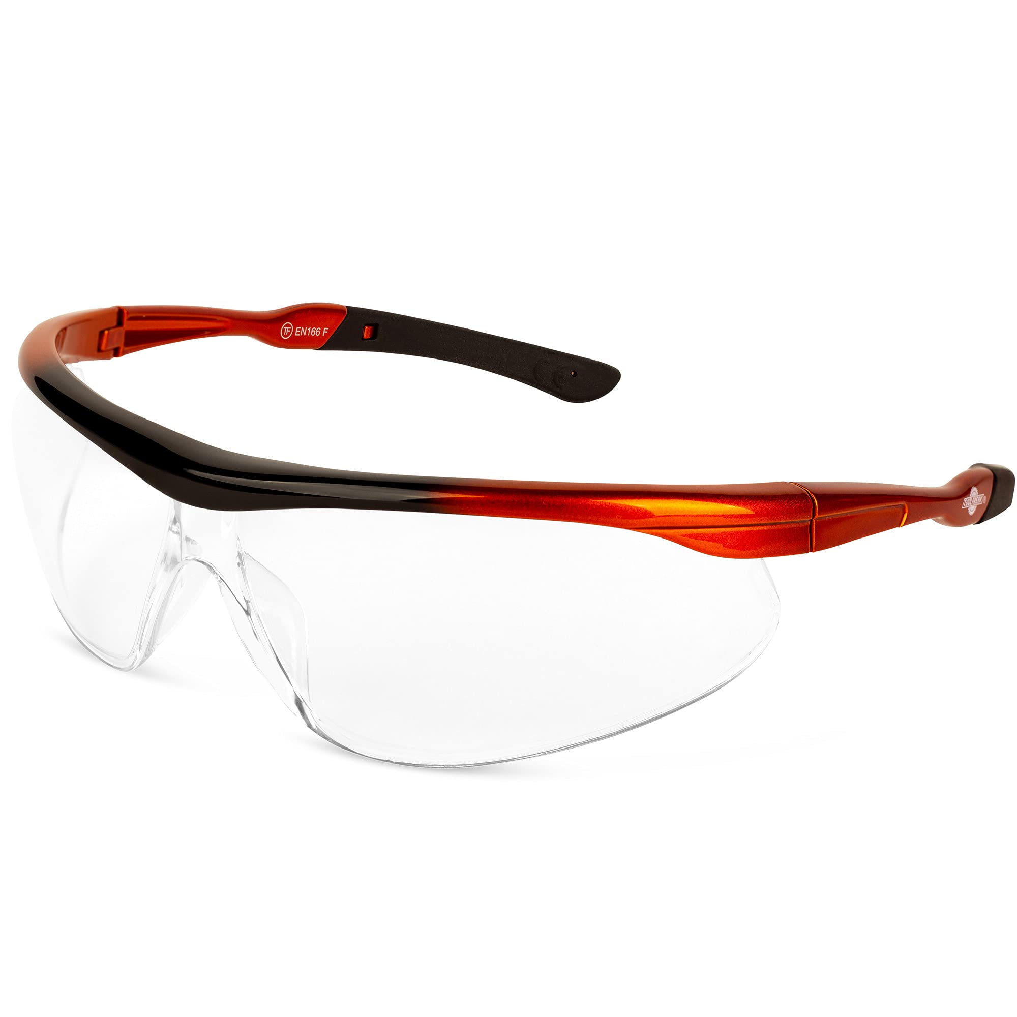 ToolFreak Dev2 Safety Glasses Clear Wraparound Lens Rated for Impact and UV Eye Protection Includes Neck Cord and Carry Pouch