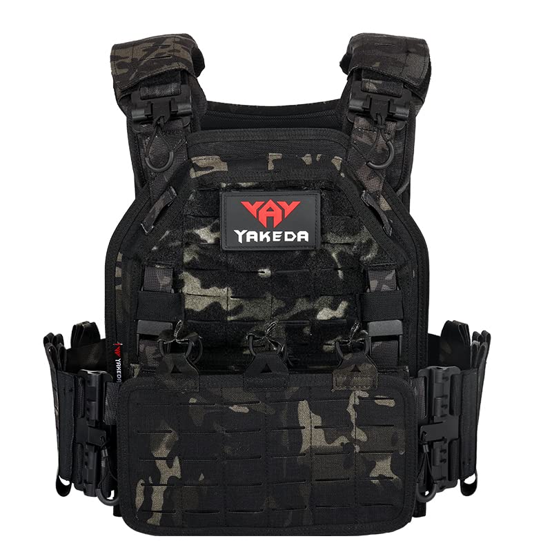Photo 1 of YAKEDA Tactical Vest for Men 1000D Nylon Quick Release Laser-Cutting Modular Vest Lightweight Vest (Black CP)