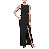 Alex Evenings Womens Long Cascade Ruffle Sleeveless Gown with Leg Slit, Mother of The Bride Dress, Elegant Party Gown