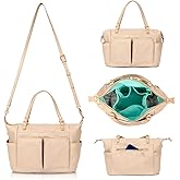 MOMINSIDE Small Leather Diaper Tote, Crossbody Bag with 13 Pockets, Insulated for Women Mom (Ivory)