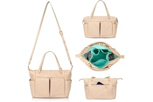 MOMINSIDE Small Leather Diaper Tote, Crossbody Bag with 13 Pockets, Insulated for Women Mom (Ivory)