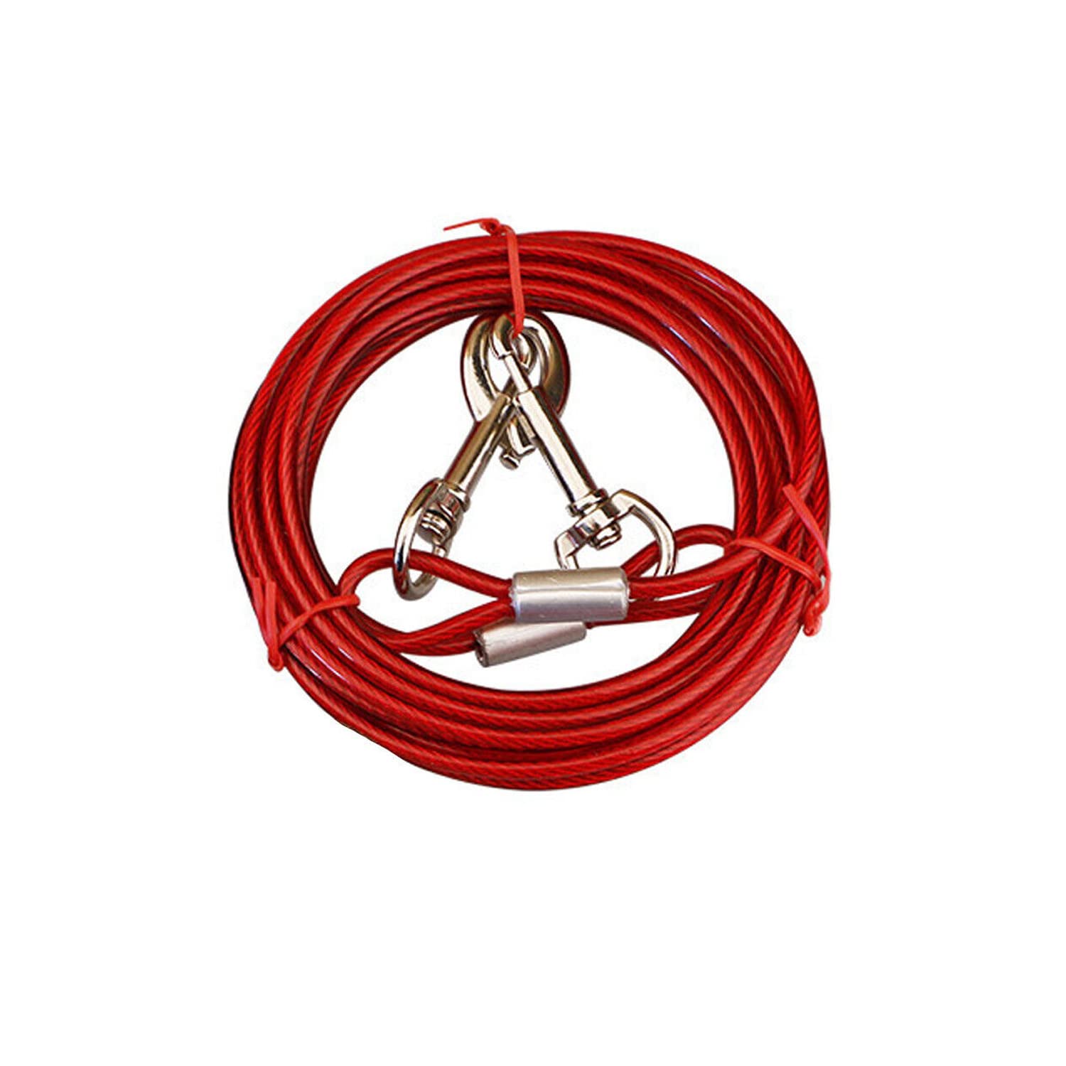 Pet Dog Puppy Garden Camping Outdoor Tie Out Lead Leash Extension Wire Cable Long Run Line Runner Bite Proof Chew Leash Run Tether for Yard Cable Large Long Swivel Caravan Heavy Duty (Red, 3M)