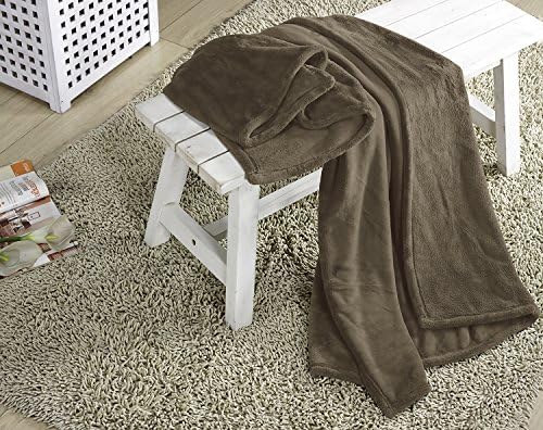 Oversized Ultra Soft Plush Throw Blanket By Blissful Living - 50 x 70 Inches - Heavy Weight and Super Cozy Perfect for your Couch or Bed (Taupe)