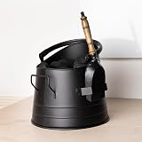 CHARLES BENTLEY Black Iron Coal Bucket Shovel Set Wooden Grip Handles view 1