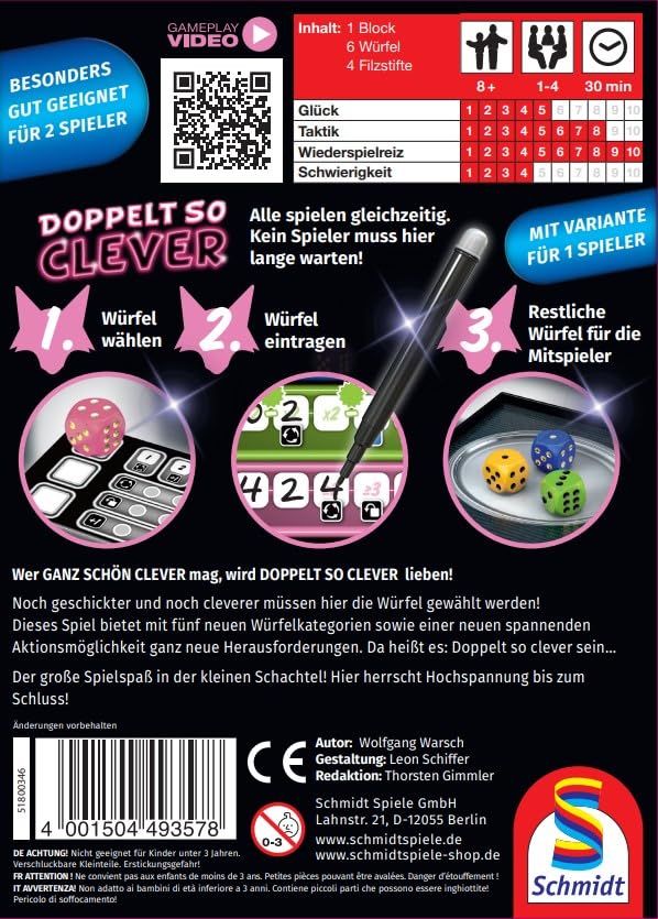 Schmidt Spiele 49357 Doppelt so clever, Würfelspiel aus der Serie Klein & Fein, bunt 2