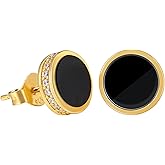 VEXXS S925 Diamond Stud Earrings for Men, 14K Real Gold Plated Iced Out Earrings Micro Pave 5A CZ Stones Men’s Studs, 925 Sterling Silver Earrings, Hypoallergenic Earrings for Men Women Hip Pop Earrings Black Earrings