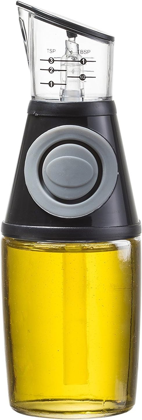 Oil and Vinegar Dispenser - Measure and Dispense Cooking Oil, Cooking Sauce and Vinegar – Drip Free Pouring – Measure in ML, TSP & TBSP (8.5 OZ)