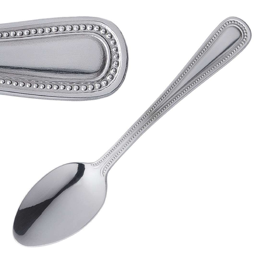 Olympia Bead Coffee Spoons Set (Pack of 12), Silver, High Polish Finish, Size: 120(L) mm, Material: 18/0 Stainless Steel, Beaded Border on Handle, Small Teaspoon, C218