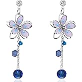 JNONL Handmade Boho Sparkly Crystal Flower Dangle Drop Earrings Unique Hollow Tassel Chain Flower Stud Earrings For Women