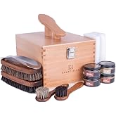 FootFitter Beech Wood Valet Box, Premium Shoe Shine Storage Organizer | Durable Beech Wood Construction with Storage Space for Shoe Care Tools &amp; Attachable Shoe Rest for Cleaning &amp; Polishing