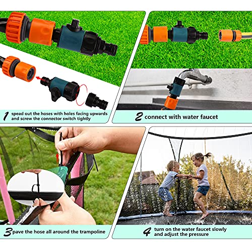 Trampolin Sprinkler, 12m Trampolin Wassersprinkler, Sommer Outdoor Trampolin Wasser Sprinkler, Trampolin Spray, Wasserpark Garten Sprinkler, Wasserspiel Trampolin Zubehör für Kinder Jungen Mädchen