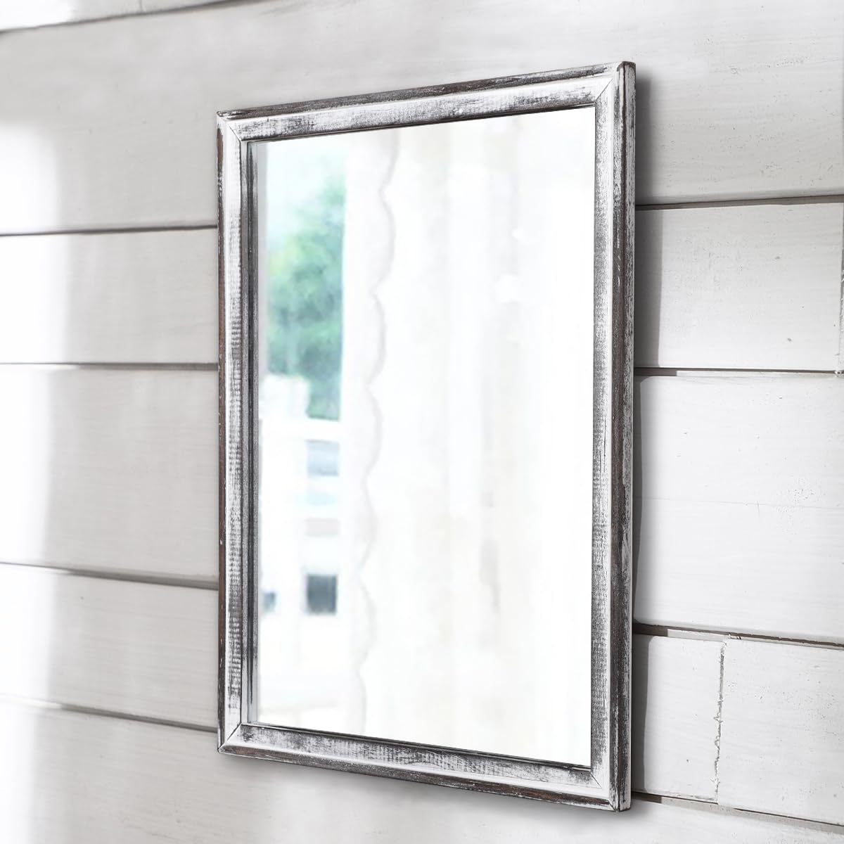 AAZZKANG Mirrors for Wall Rectangluar Rustic Wood Mirror Decorative Farmhouse Bedroom Bathroom Small Hanging Mirror
