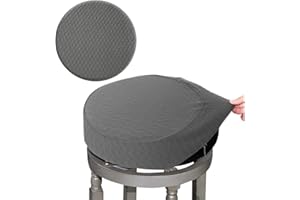 BUYUE Bar Stool Covers, Luxury Fabric Dia.16-18" Round Crease-Resistant Stretchy Washable Jacquard Dustproof Stool Seat Slipcover, L-Grey-1 Count