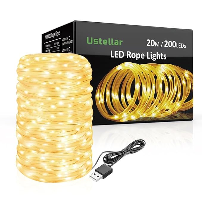 Ustellar 20m LED Lichterschlauch 200 LED USB Lichtschlauch, IP65 Wasserdicht Warmweiß Dekolicht, für Außen Innen Weihnachten 