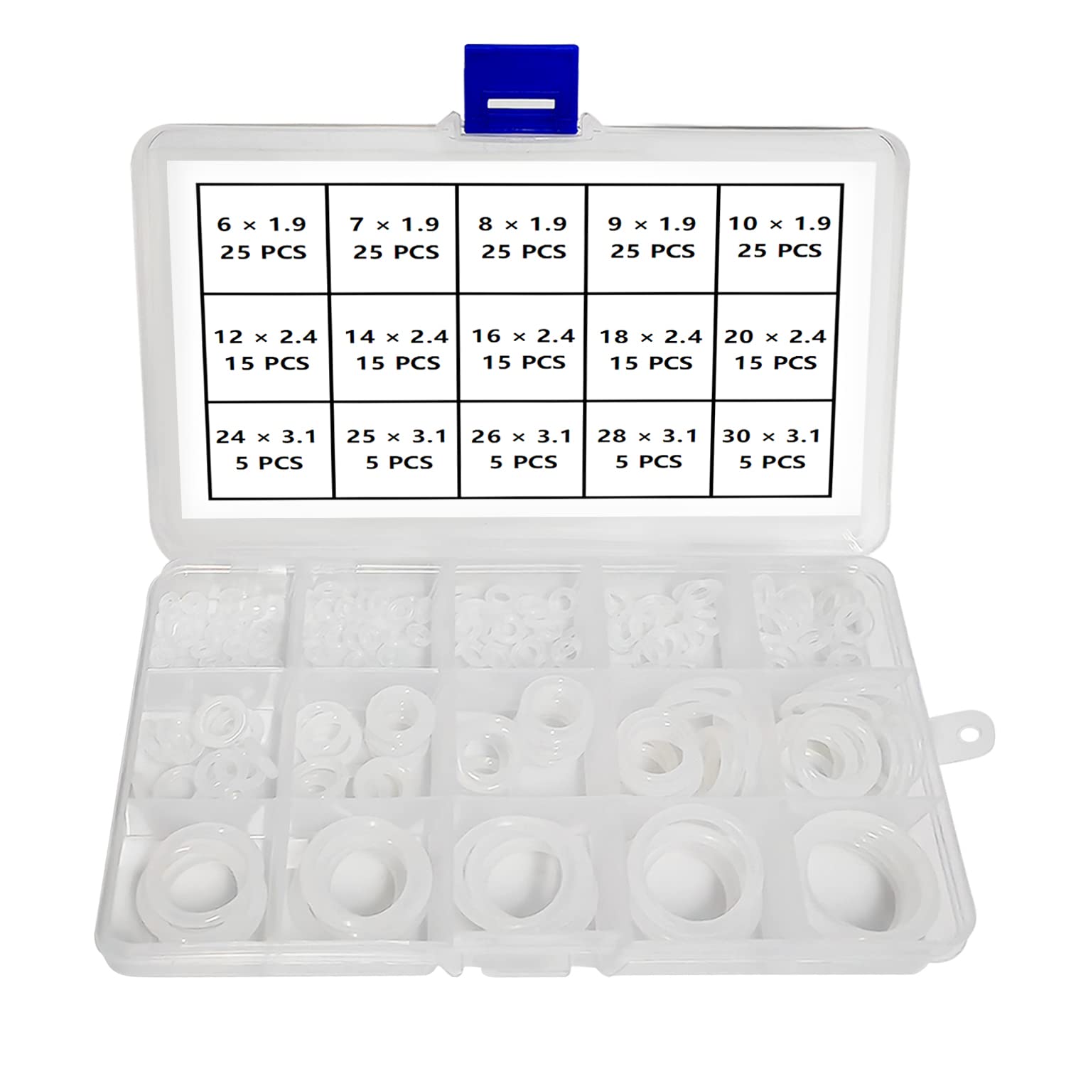YIXISI 225 PCS 15 Sizes White O-Rings Assortment Kit, Silicone Metric O-Rings, for Tap Plumbing Washer Seal & Auto Quick Repair
