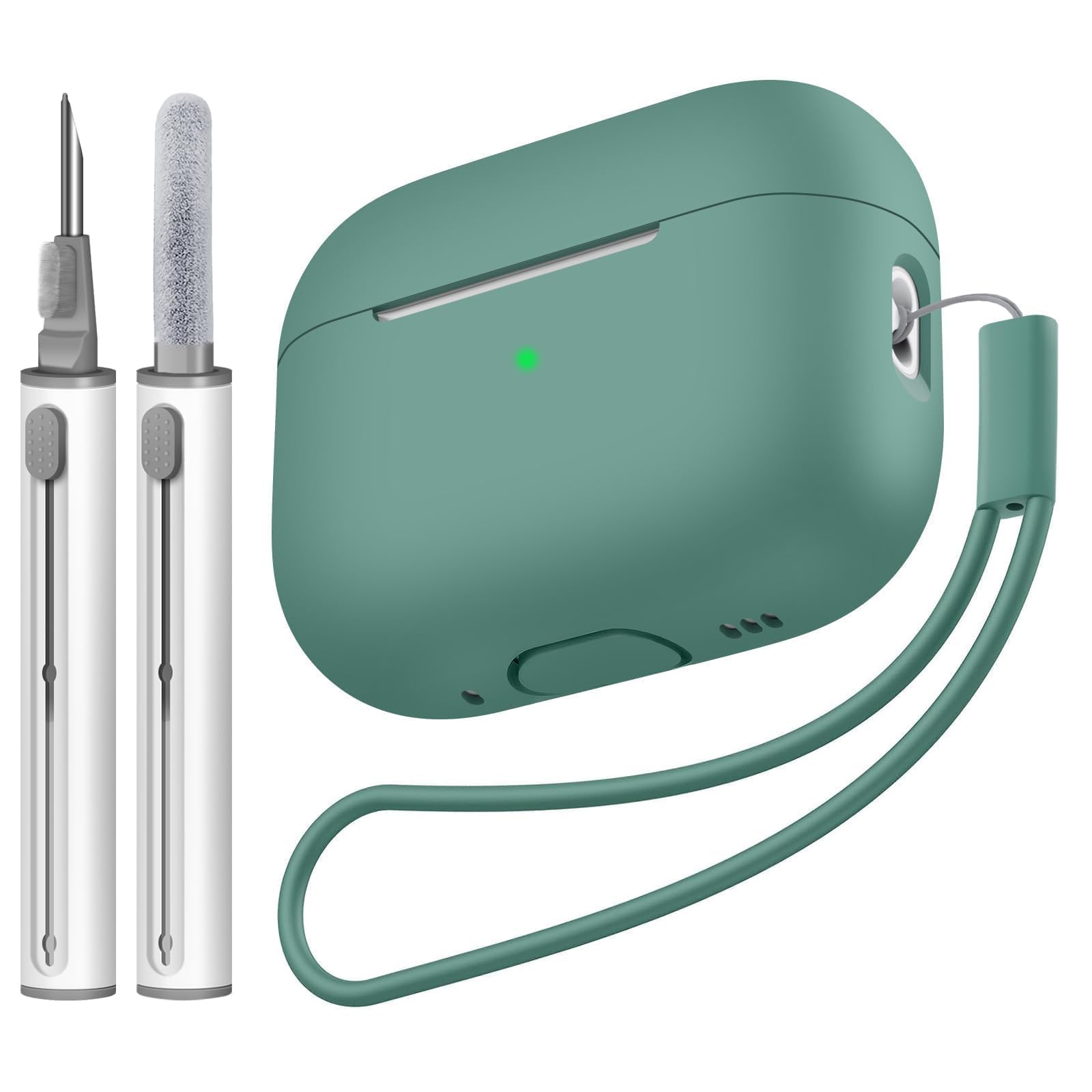 Photo 1 of Tandoler Compatible with Airpods Pro 2 Case, Soft Silicone Skin Cover Protective Cases with Cleaner kit and Lanyard Compatible for AirPod Pro 2nd Generation, Front LED Visible-Pine Green