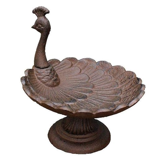 Jxxddq Peacock Bird Feeder Cast Iron Bird Bath Vintage Dried