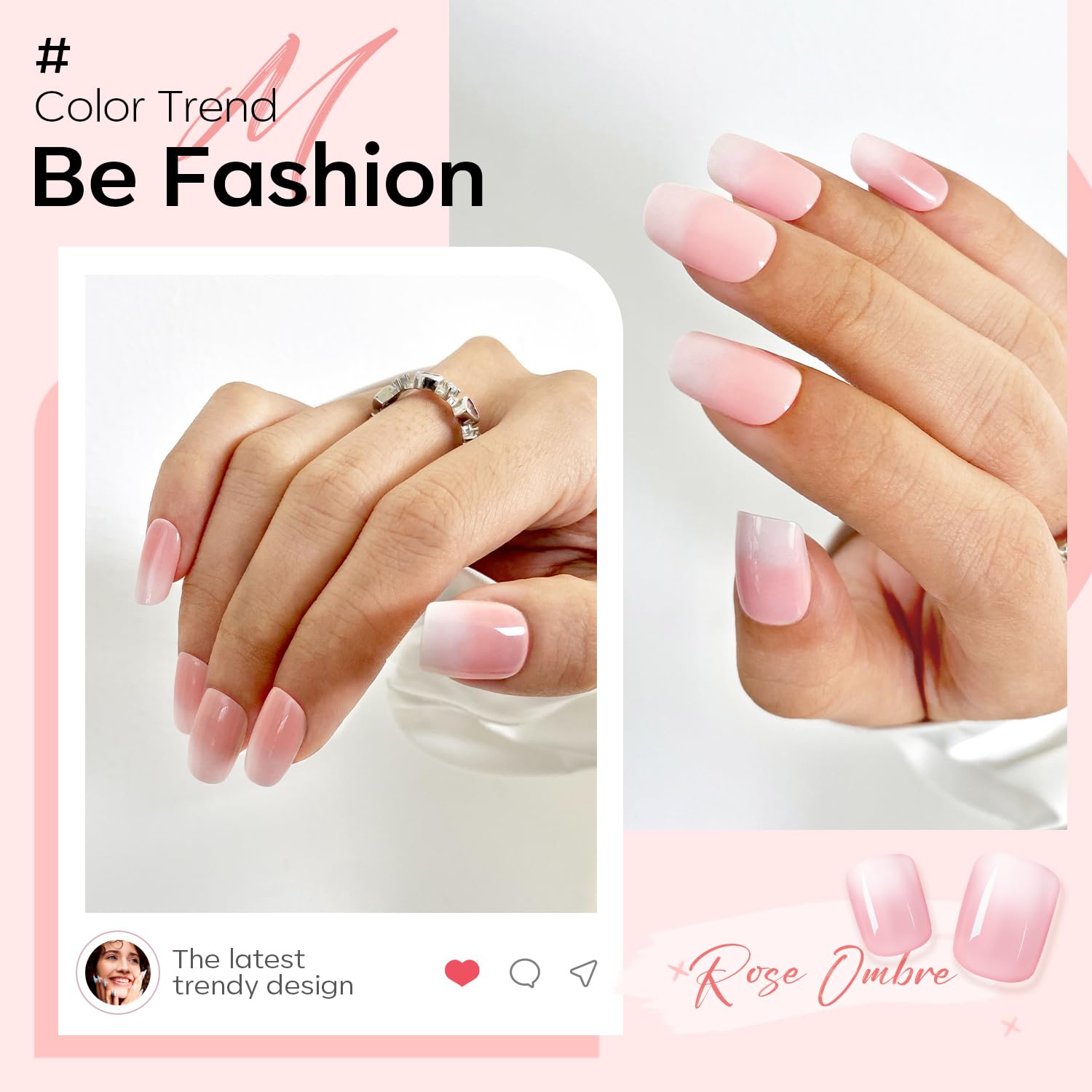 Modelones Pink Ombre Press on Nails, Spring Easter Short Square Fake Nails, Reusable Nail Kit with Nail Glue Adhesive Tabs Mini Nail File, Nails Press Ons 32Pcs 16 Sizes, Women Girl Gift - Image 3