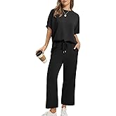 Sampeel Two Piece Sets for Women Summer Outfits Oversized Wide Leg Crop Pants Lounge Sets Airport Beach Vacation Clothes