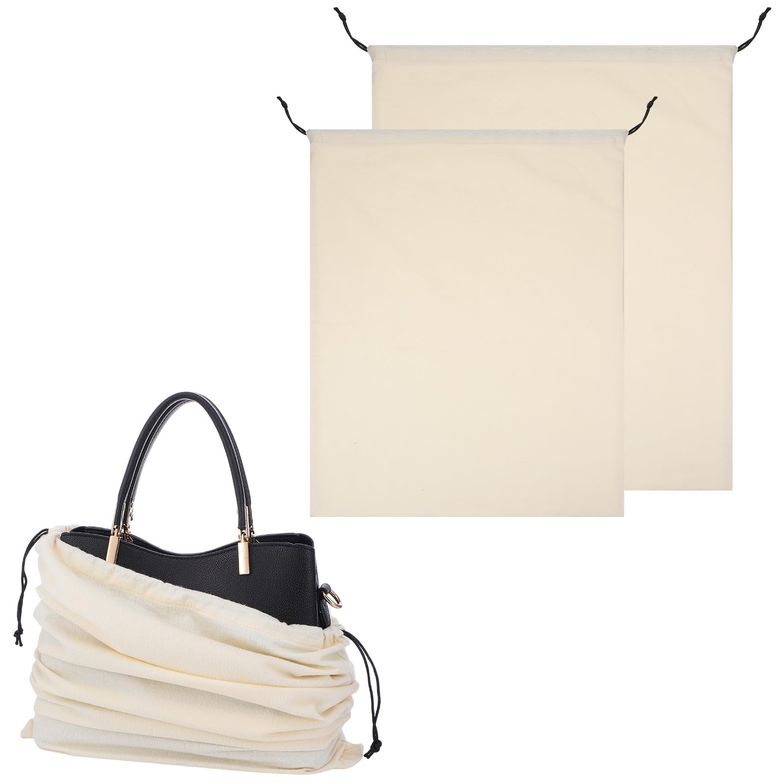 Photo 1 of 2 PCS Dust Bag for Shoes and Purses, Cloth Bag With Drawstring Handbag Dust Cover Bags Large Cotton Drawstring Storage Bags, Beige ShoeBag Multi Purpose Protective Pouches for Purses Shoes Boots