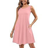 KORSIS Summer Dress for Women Casual T Shirt Tank Dresses Sleeveless Swing Flowy Ladies Beach Vacation Sundress with Pocket