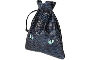 BYHOO Glow Eyes DND Leather Dice Bag, Dragon Leather DND Dice Pouch Storage Bag, DND Dice Bag, Large Bag of Dice, Coin Bag, Holds 6 DND Dice Set for DND Game Accessories Dark Blue