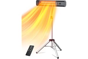 Cozzyben Patio Heater, Outdoor Electric Heater, 9 Heat Levels, 9H Timers, Tip-over & Overheating Protection, IP64 Waterproof, Infrared Space Heater with Tripod Stand for Indoor, Porch, Garage