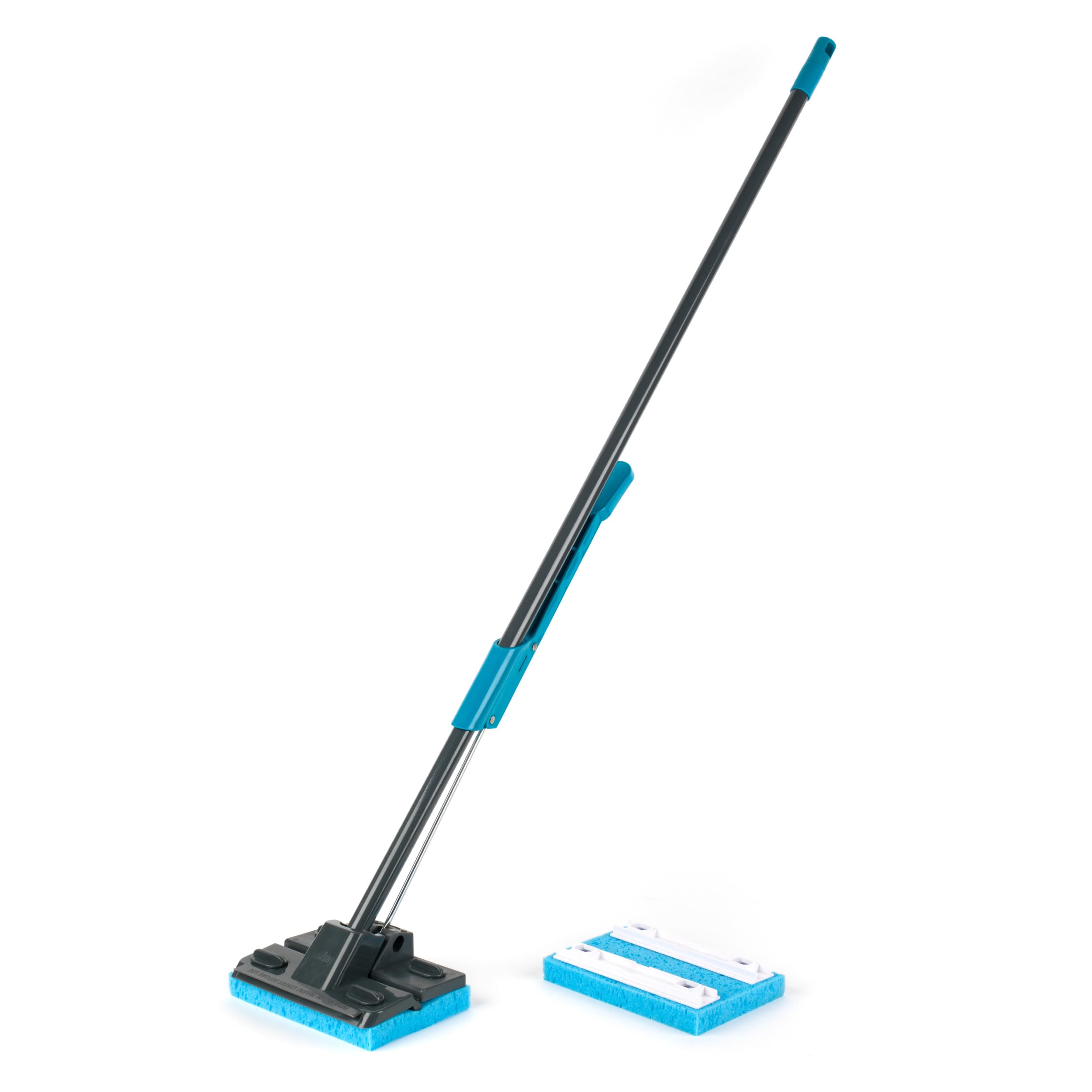 Beldray LA050915 Self Wringing Sponge Mop – Long Handle, Flat Hard Floor Cleaning Mop With Extra Replacement Head, Super Absorbent, Lightweight Floor Cleaner, Non-Abrasive, Easy Wring, Black/Blue