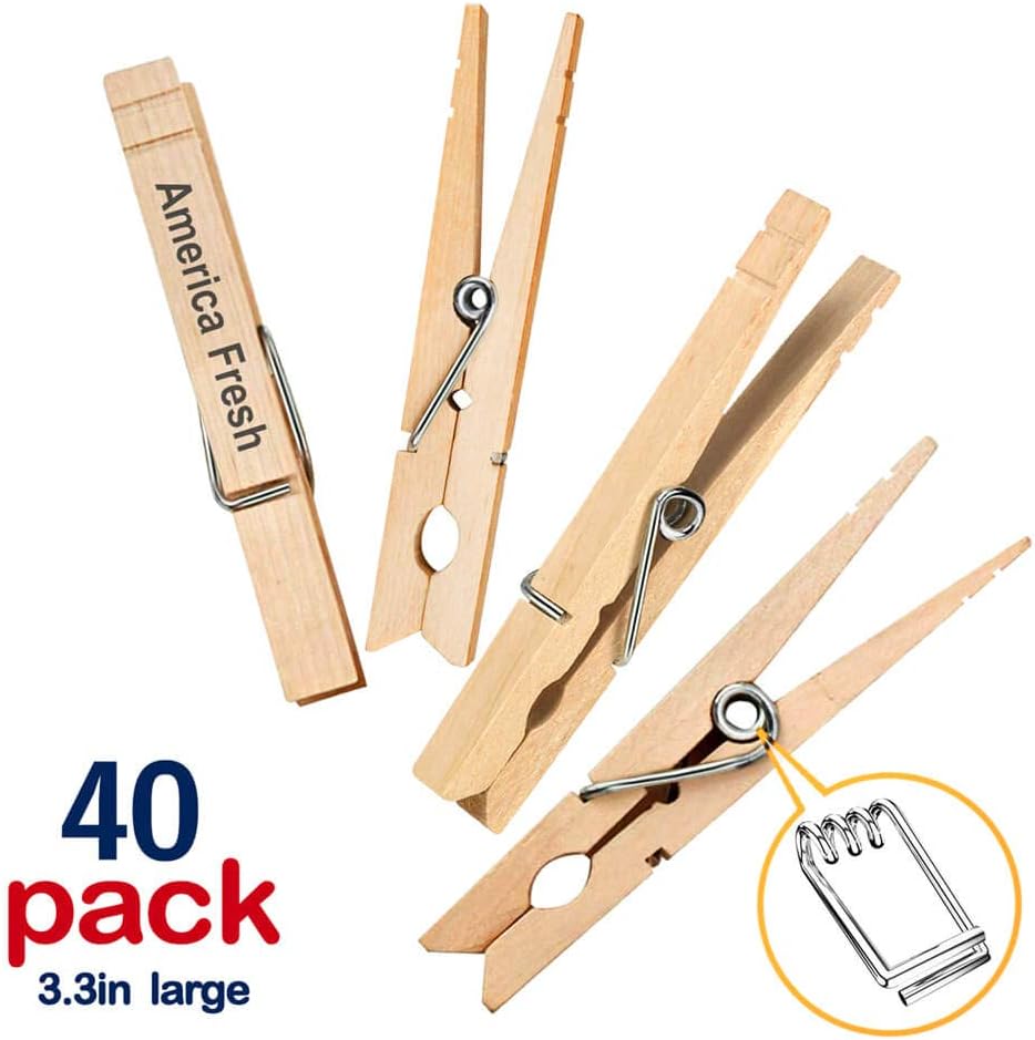 SF SOONEAT Clothes Pins Wooden Clothespins 40 PCS - Wood Photo Clips for Pictures Clothes Pin Decorative Clothespins Laundry Baby Clothing Pins, Ideal for Crafts, Chip Clips, Home Office Decoration