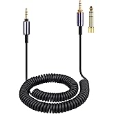 ATH-M50xBT Cable, Coiled Aux Cord Replacement for Audio Technica ATH-M50xBT2, ATH-SR50BT Wireless Headphones, 3.5mm(1/8") Extension Wire with 6.35mm(1/4") Adapter, 14ft