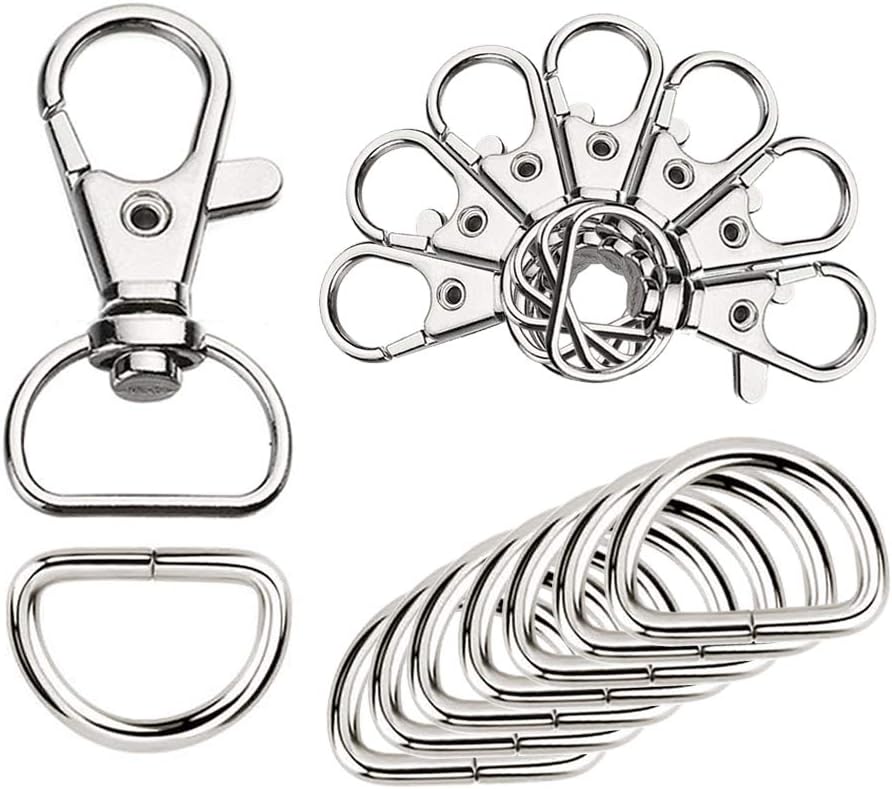 60Pcs Key Chain Hooks with D Rings for Handbag Purse Lanyard and Sewing Projects