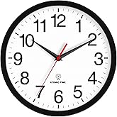 Rohioue Wall Clock Analog 12 Inch Atomic Battery Operated Silent Clock | Black, Easy To Read, Non Ticking, Round, Accurate, Kitchen, Living Room, Classroom, Office, School