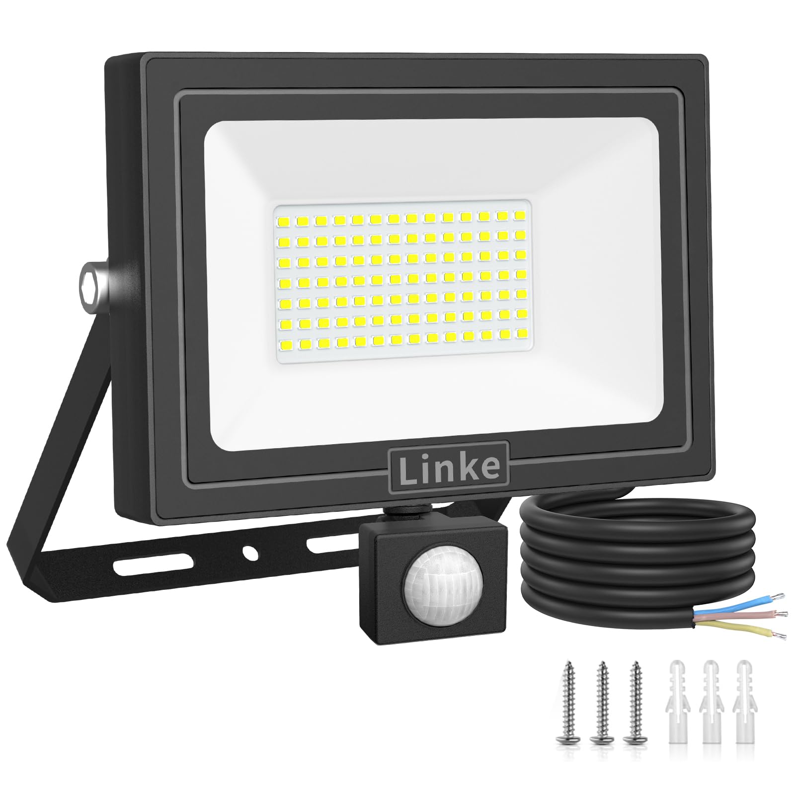 Linke 80W Security Lights Outdoor Motion Sensor, 7200 Lumen LED Floodlights with PIR Sensor, IP66 Waterproof Motion Sensor Floodlight, 6500K Outdoor Light Mains Powered for Garden Backyard Garage