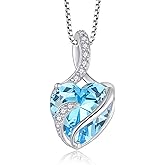FJ Infinity Birthstone Necklace 925 Sterling Silver Love Heart Pendant Jewelry Gifts for Women
