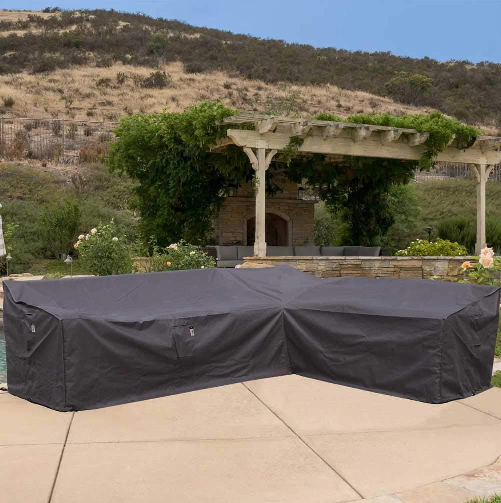 Heavy Duty Outdoor Sectional Sofa Cover, 2020 Upgrade 100% Waterproof 600D Patio Sectional Couch Cover, Lawn Patio Furniture Cover (V-Shaped Storm Gray): Kitchen & Dining