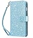 Dailylux iPhone 8 Case, iPhone 7 Wallet Case,Premium PU Leather+TPU Inner Shell Flip Case with 9 Card Slot Luxury Bling Cover for Apple iPhone 7 (2016) / iPhone 8 (2017) Women/Girls-Glitter Blue