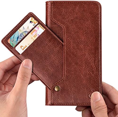 iPhone X Case Leather Wallet Phone Case Slim Flip Cover with Kickstand and Movable Card Slots Up to 7 Cards (Dark Brown)