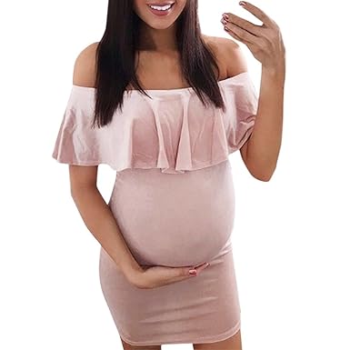 Women Baby Shower Dress Strapless Shoulder Mother Maternity Dresses