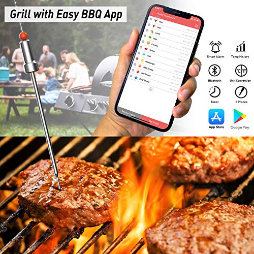 Wireless Bluetooth Meat Thermometer with 6 Probes, Smart APP Digital