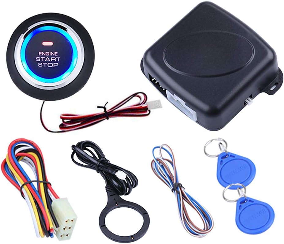 3T6B Smart RFID Car Alarm System Engine Starter Push Button Start/Stop Kit Safe Lock for 12V Vehicle(Blue Light)