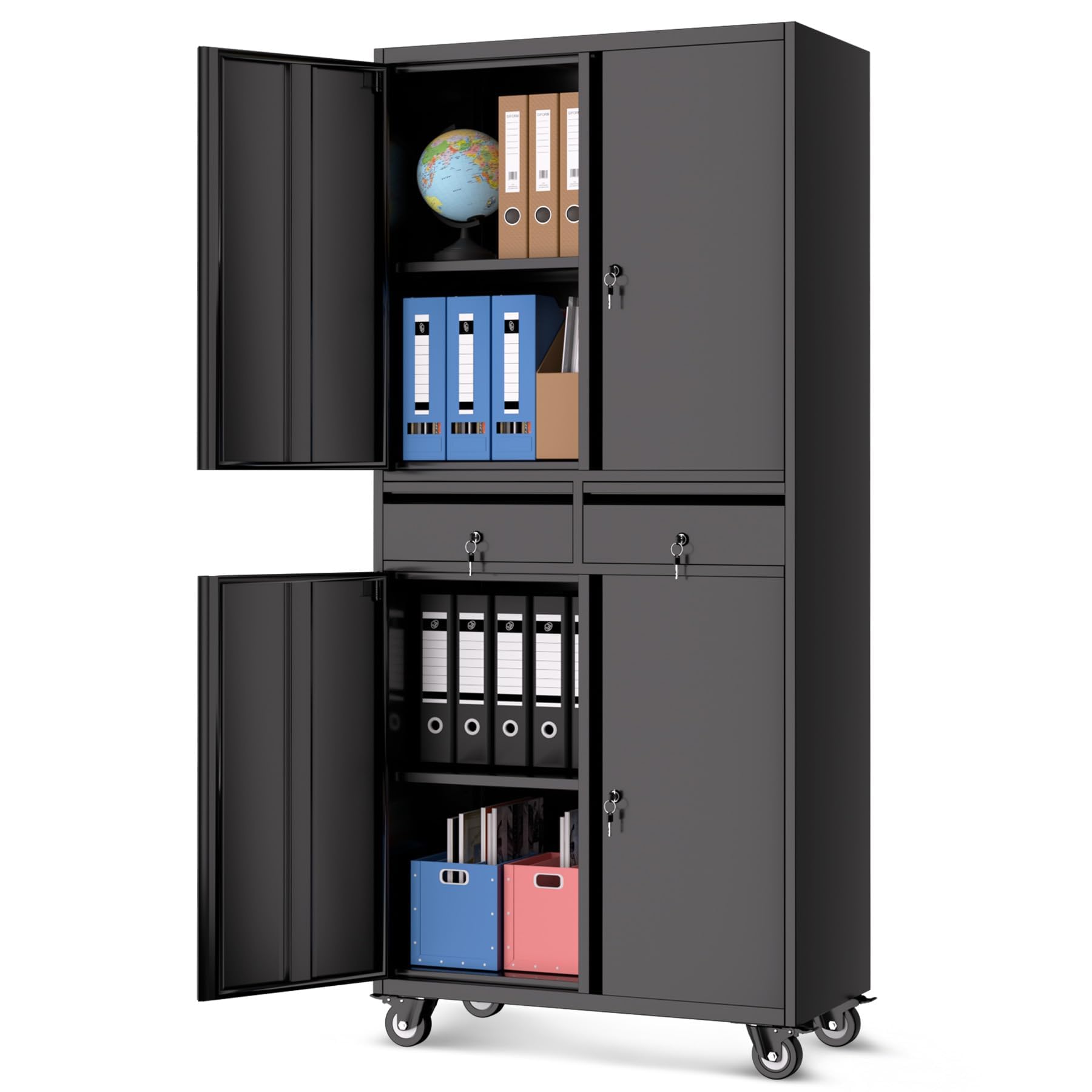 Photo 1 of ****FACTORY SEALED*******OPENED FOR INSPECTION***GarveeHome 73'' Metal Storage Cabinet, Heavy Duty Garage Storage with Wheels, Locking Doors and 2 Drawers, Adjustable Shelves, Black